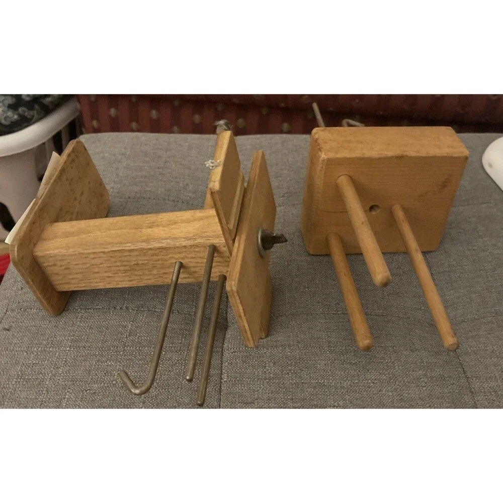 Vintage Wooden Tension Box & Matching Warping Peg Block Accessory
